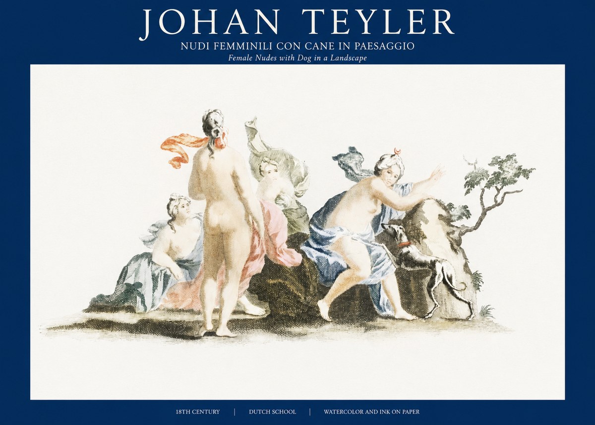 Johan Teyler Nudi Femminili Con Cane in Paesaggio No1 - Juliste