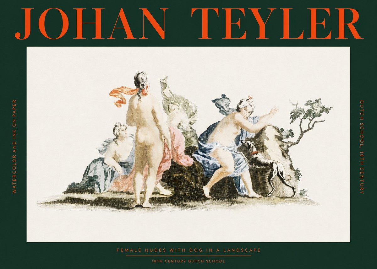 Johan Teyler Nudi Femminili Con Cane in Paesaggio No2 - Juliste