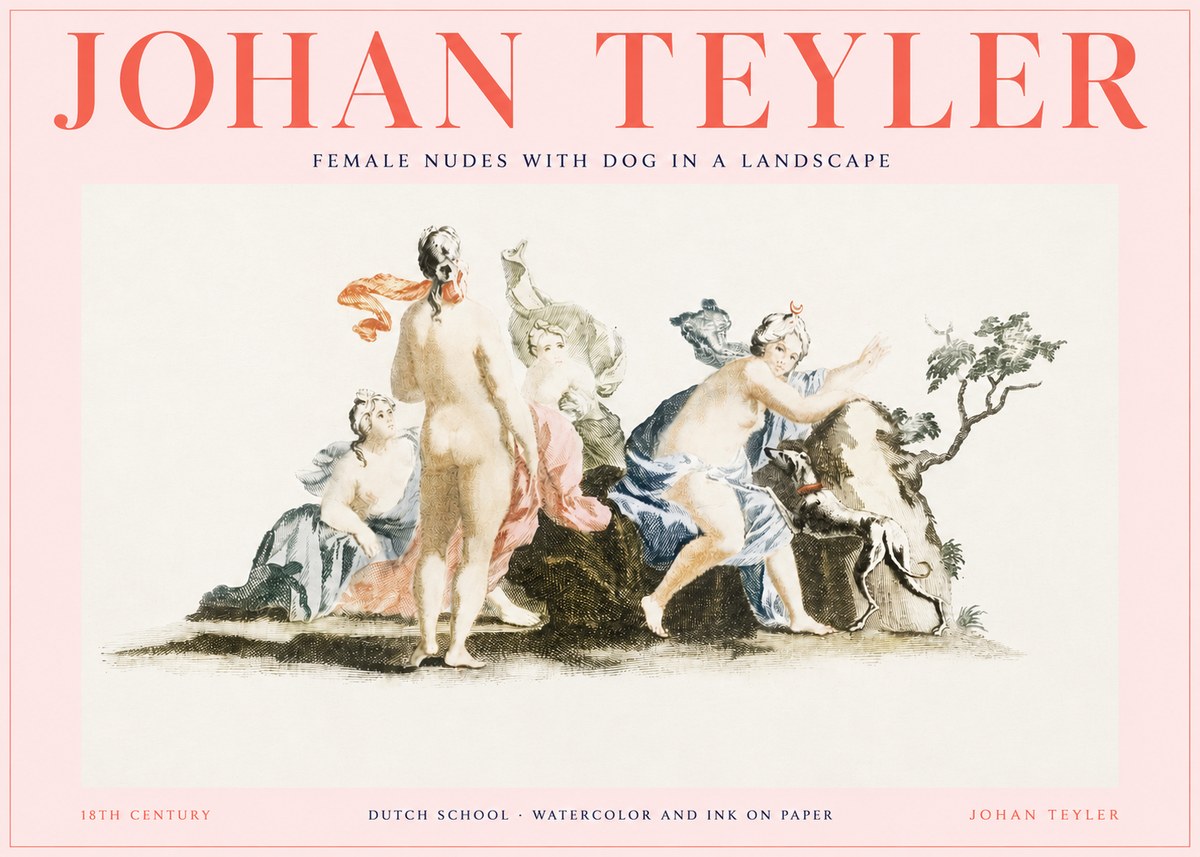 Johan Teyler Nudi Femminili Con Cane in Paesaggio No3 - Juliste