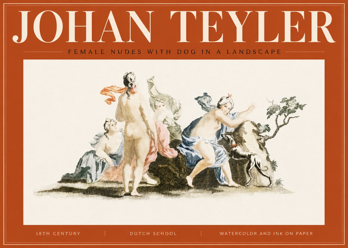 Johan Teyler Nudi Femminili Con Cane in Paesaggio No5 - Juliste