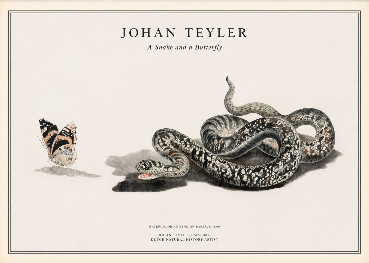 Johan Teyler Snake and Butterfly No2 - Juliste