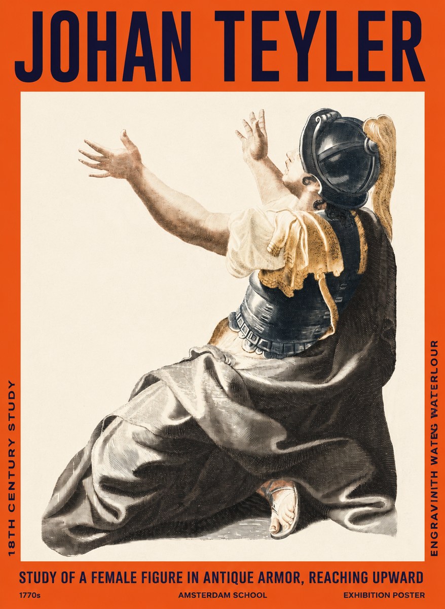 Johan Teyler Study of a Female Figure in Antique Armor, Reaching Upward No2 - Juliste