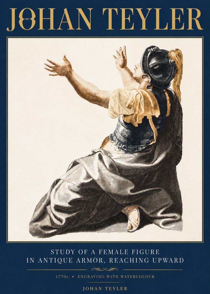 Johan Teyler Study of a Female Figure in Antique Armor, Reaching Upward No6 - Juliste