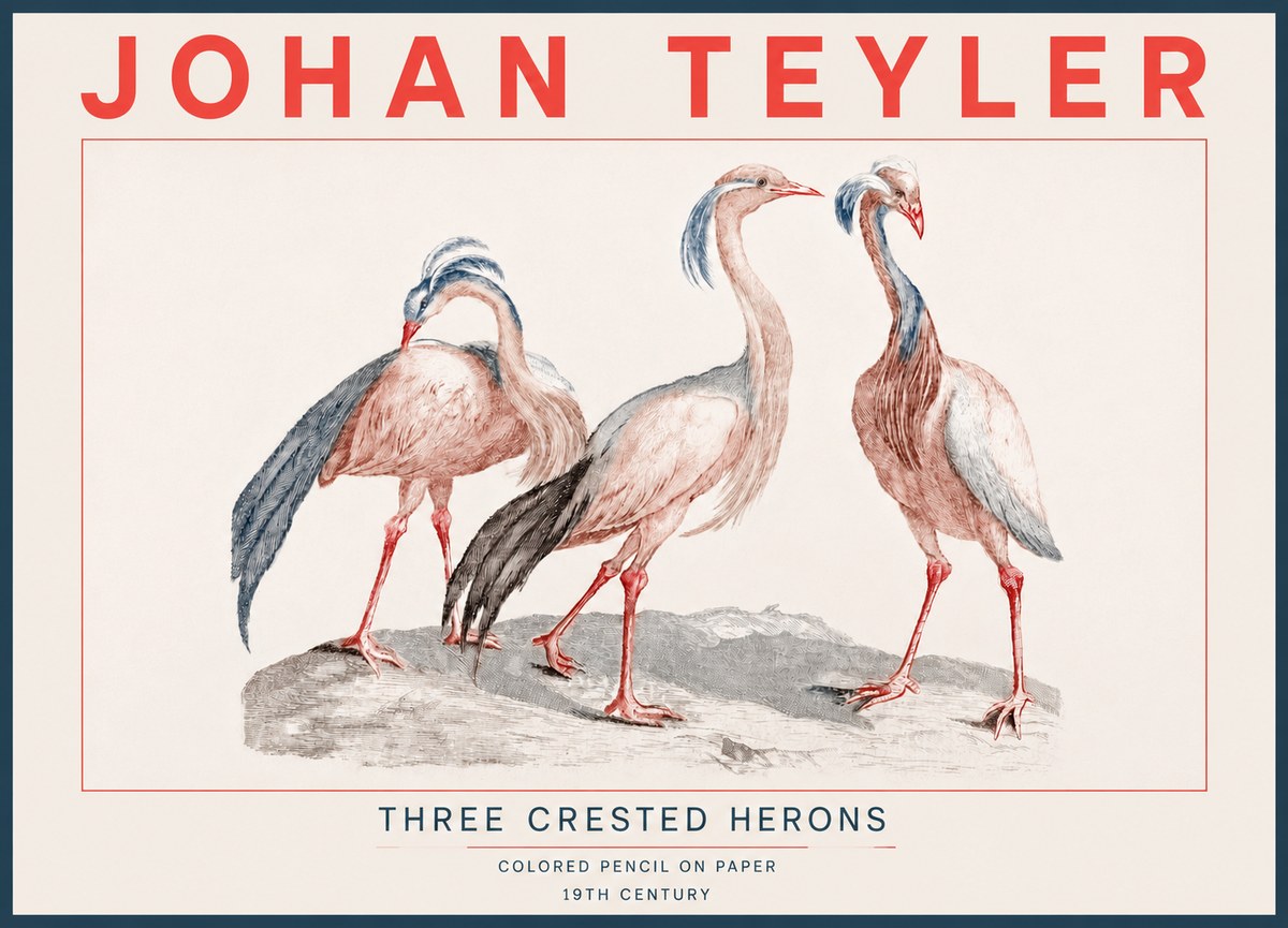 Johan Teyler Three Crested Herons No4 - Juliste