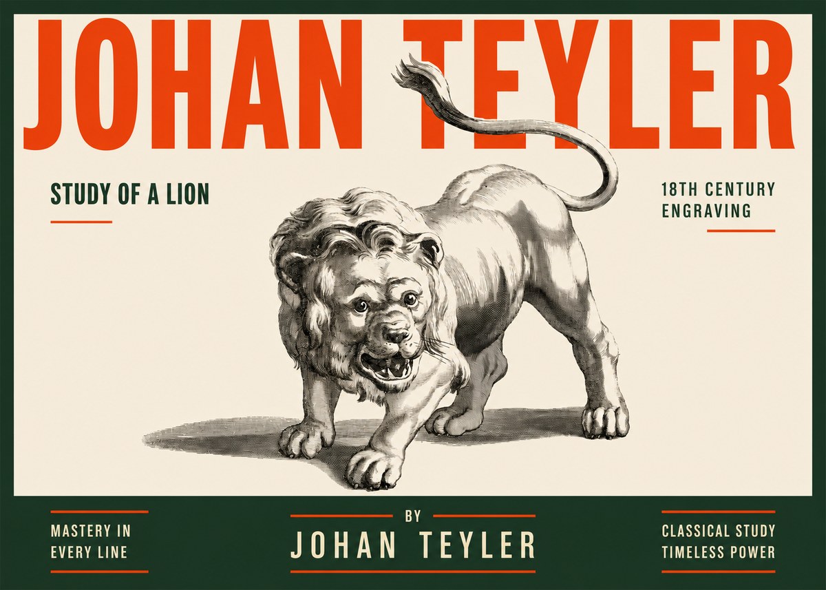 Johan Teyler Study of a Lion No2 - Juliste