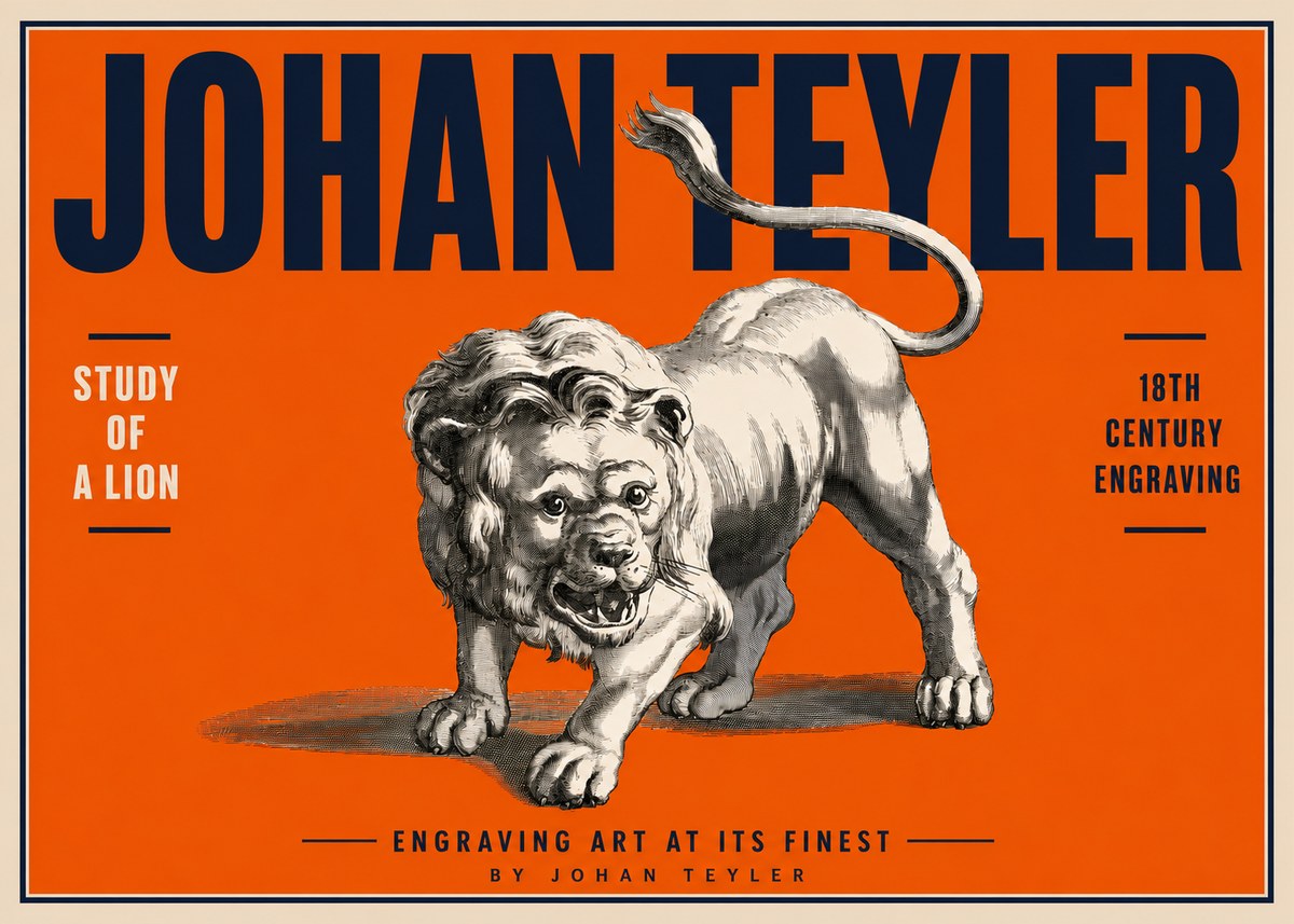 Johan Teyler Study of a Lion No4 - Juliste