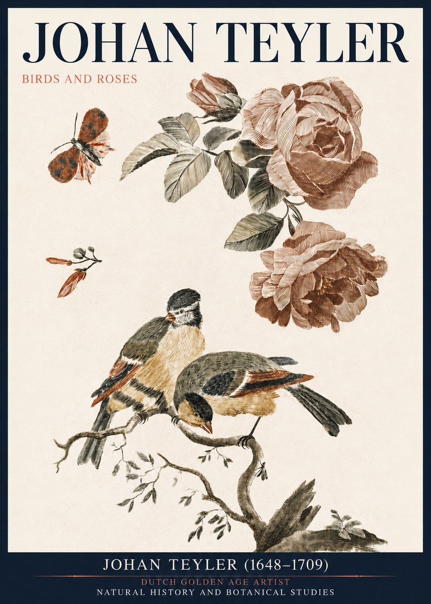 Johan Teyler Birds and Roses No3 - Juliste