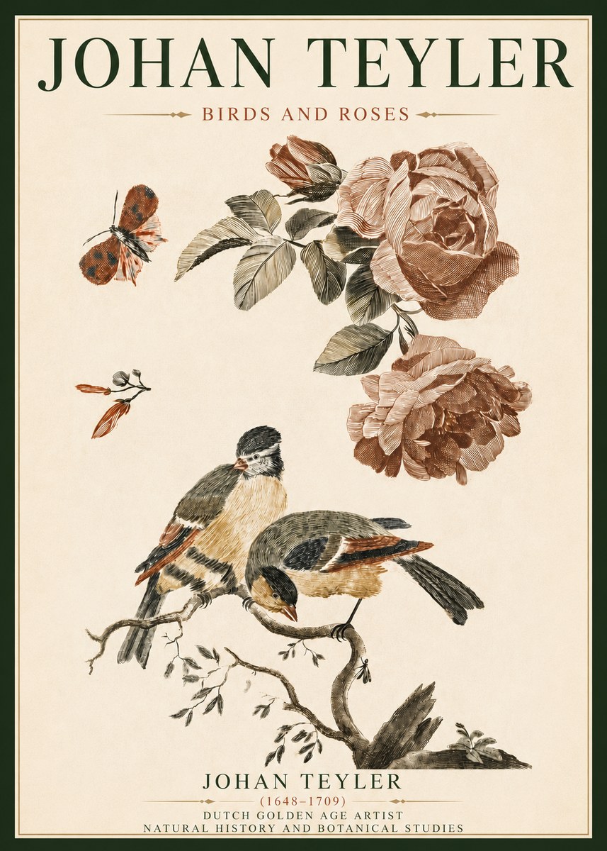 Johan Teyler Birds and Roses No4 - Juliste