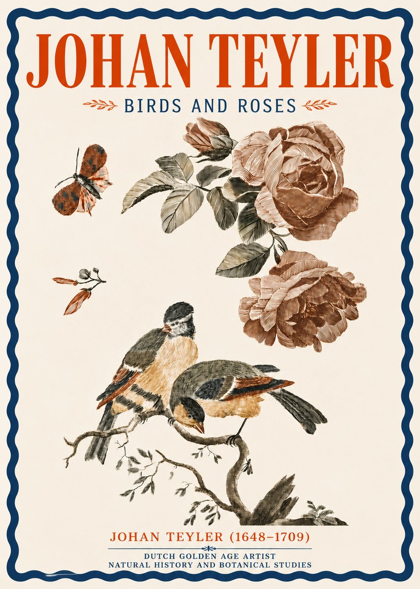 Johan Teyler Birds and Roses No6 - Juliste