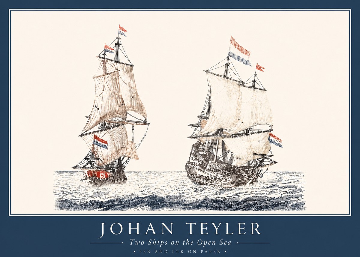 Johan Teyler Two Ships on the Open Sea No1 - Juliste