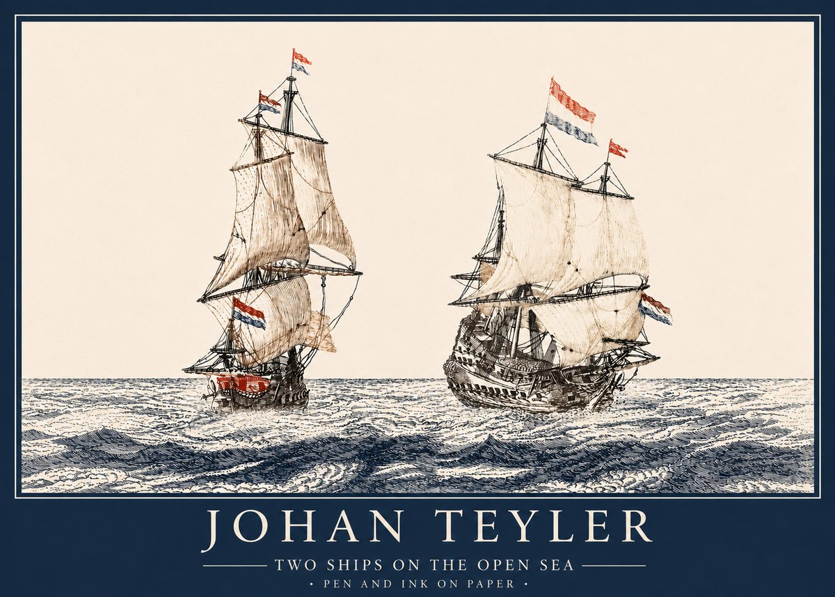 Johan Teyler Two Ships on the Open Sea No4 - Juliste
