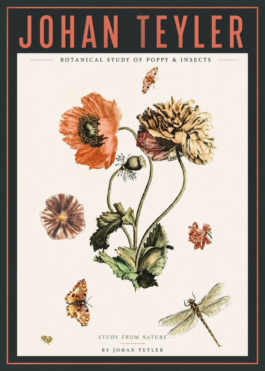 Johan Teyler Botanical Study of Poppy & Insects No4 - Juliste