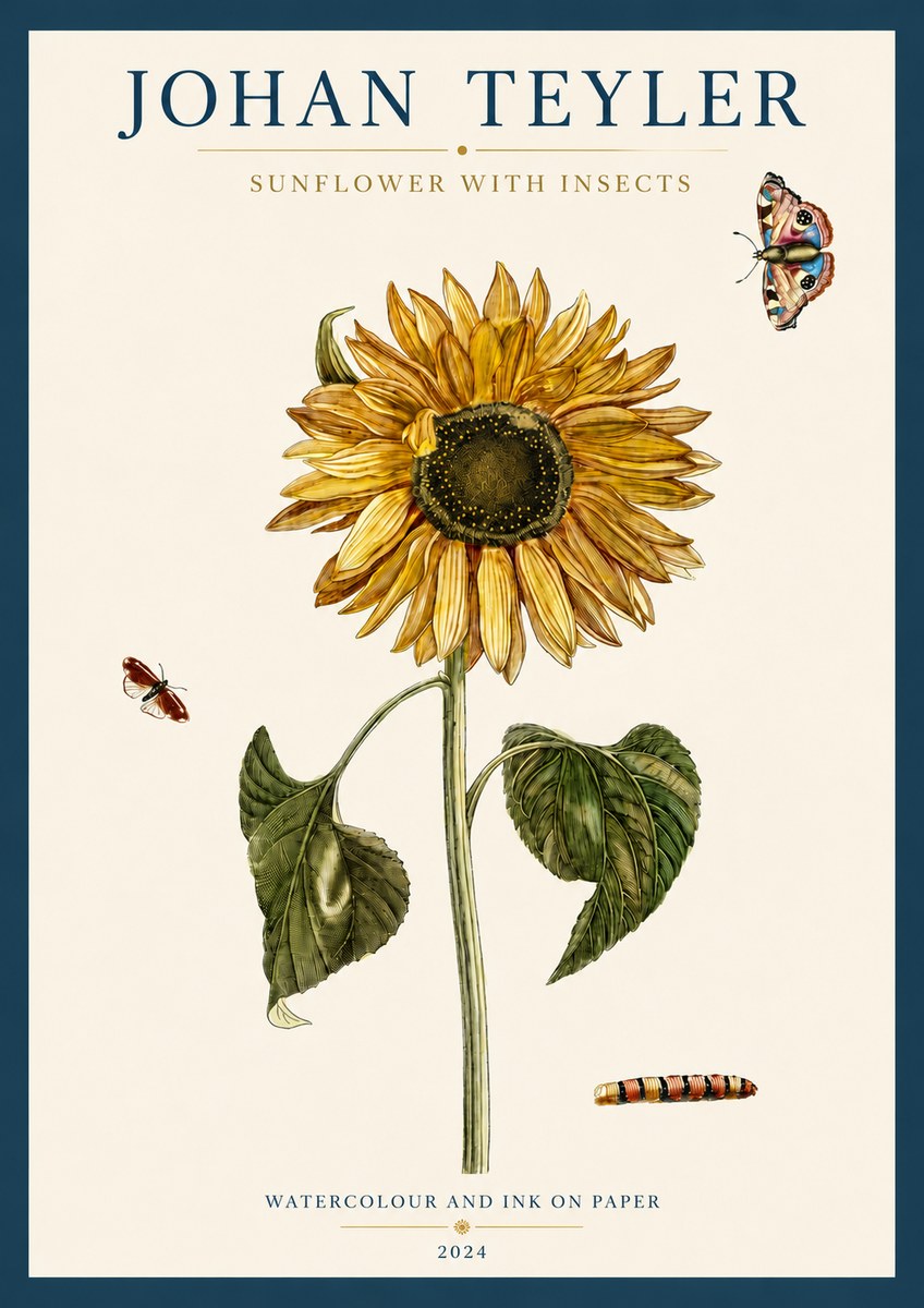 Johan Teyler Sunflower with Insects No3 - Juliste