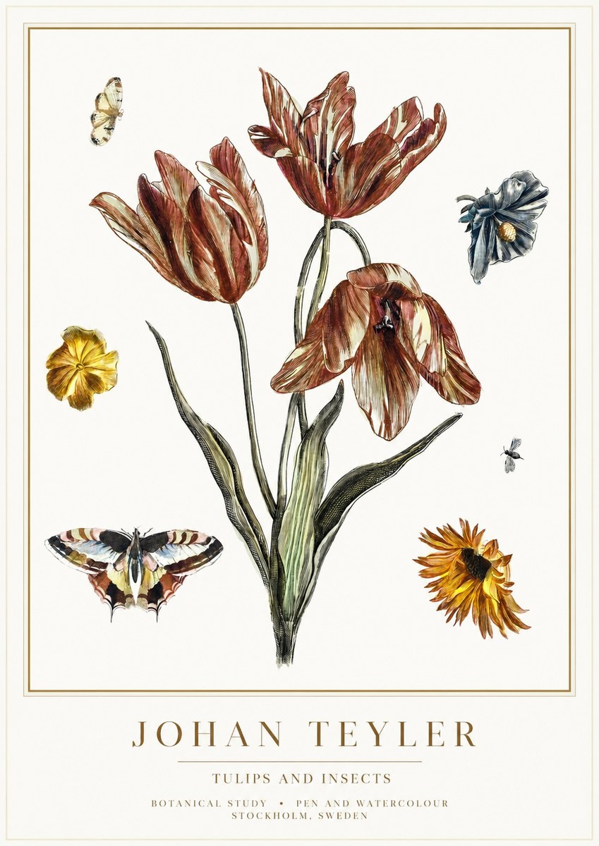 Johan Teyler Tulips and Insects No1 - Juliste