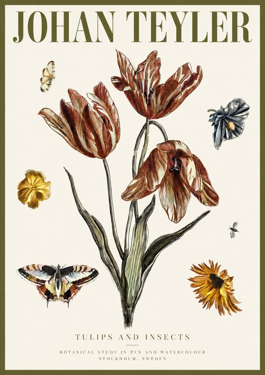 Johan Teyler Tulips and Insects No3 - Juliste