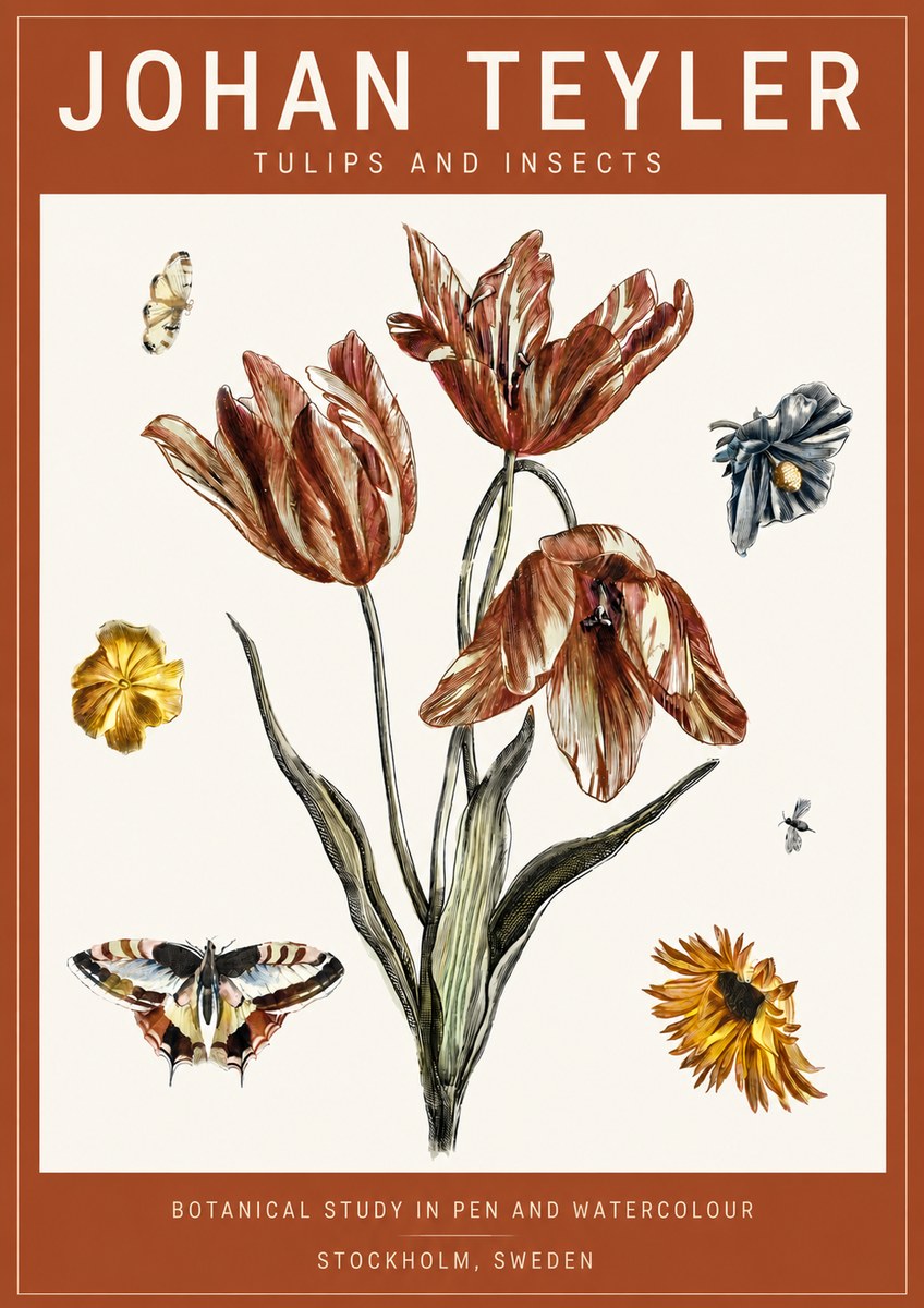 Johan Teyler Tulips and Insects No4 - Juliste