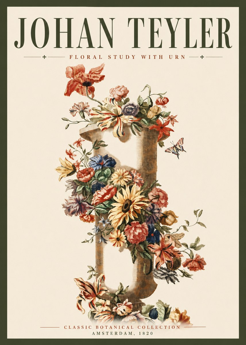 Johan Teyler Floral Study with Urn No3 - Juliste