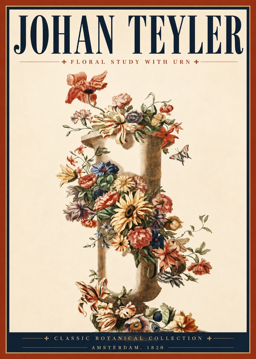 Johan Teyler Floral Study with Urn No4 - Juliste