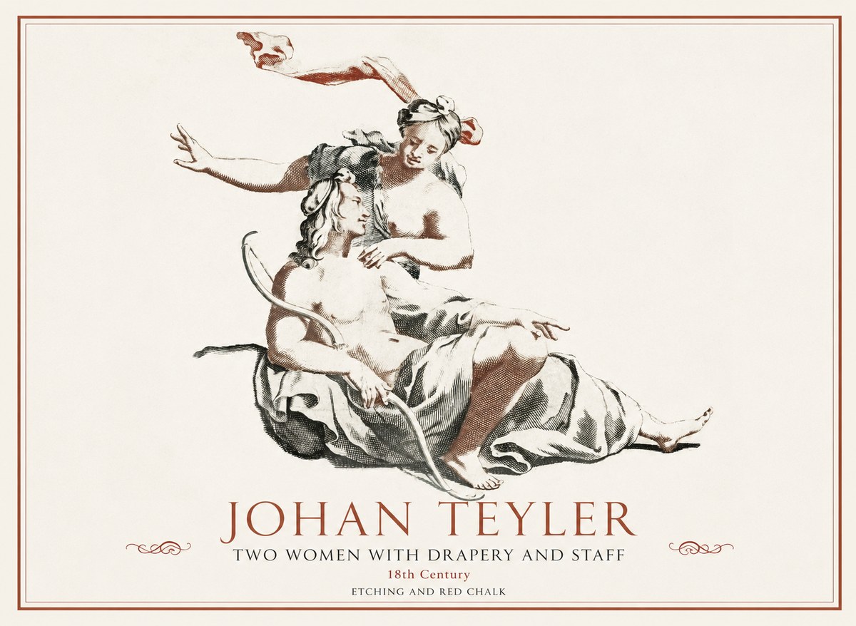 Johan Teyler Two Women with Drapery and Staff No1 - Juliste