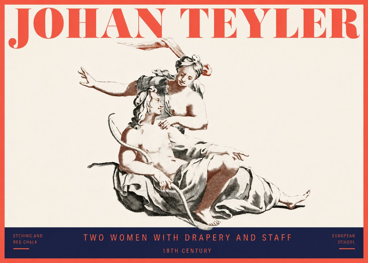 Johan Teyler Two Women with Drapery and Staff No2 - Juliste