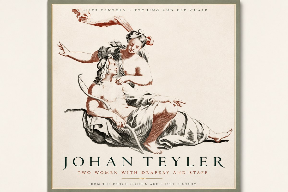 Johan Teyler Two Women with Drapery and Staff No3 - Juliste
