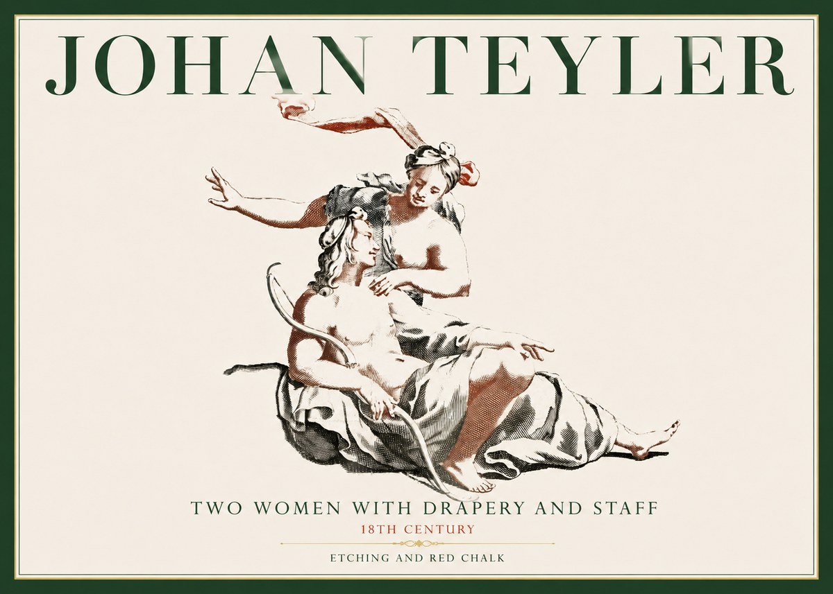 Johan Teyler Two Women with Drapery and Staff No4 - Juliste
