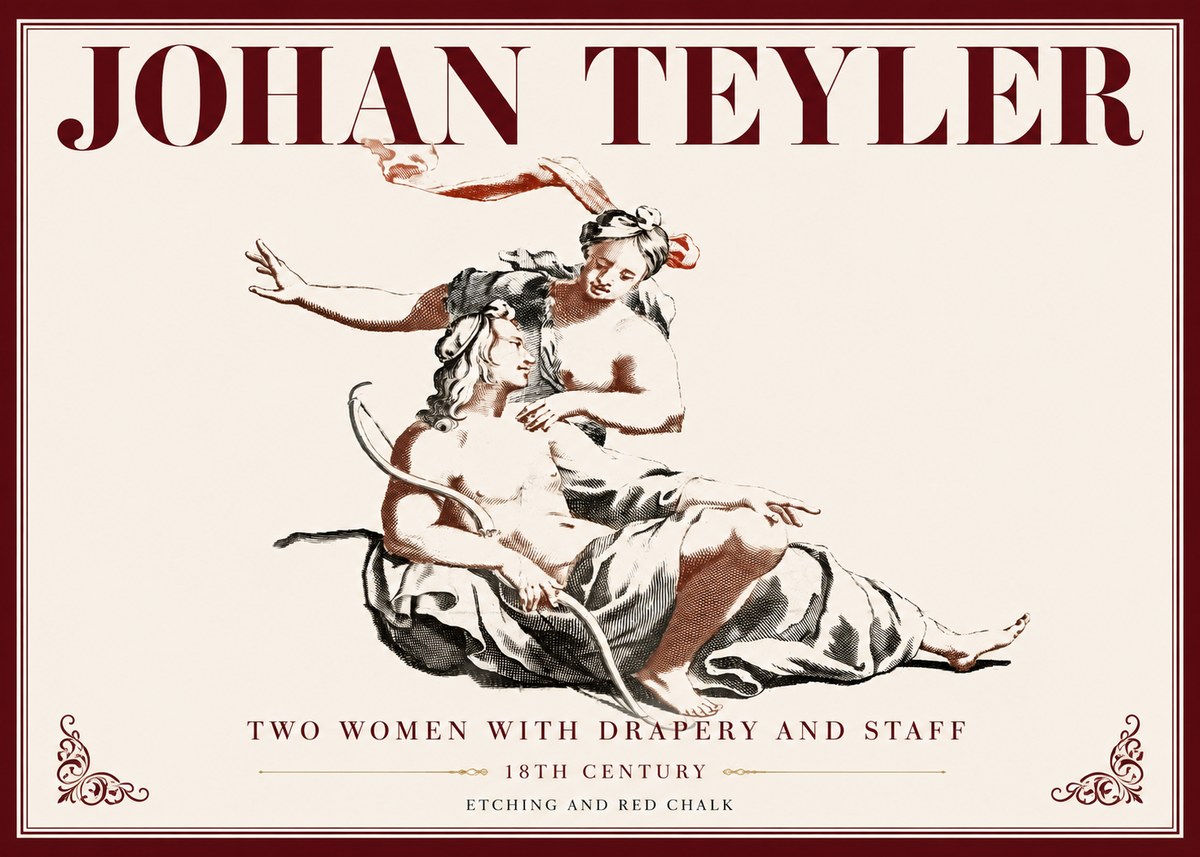 Johan Teyler Two Women with Drapery and Staff No6 - Juliste