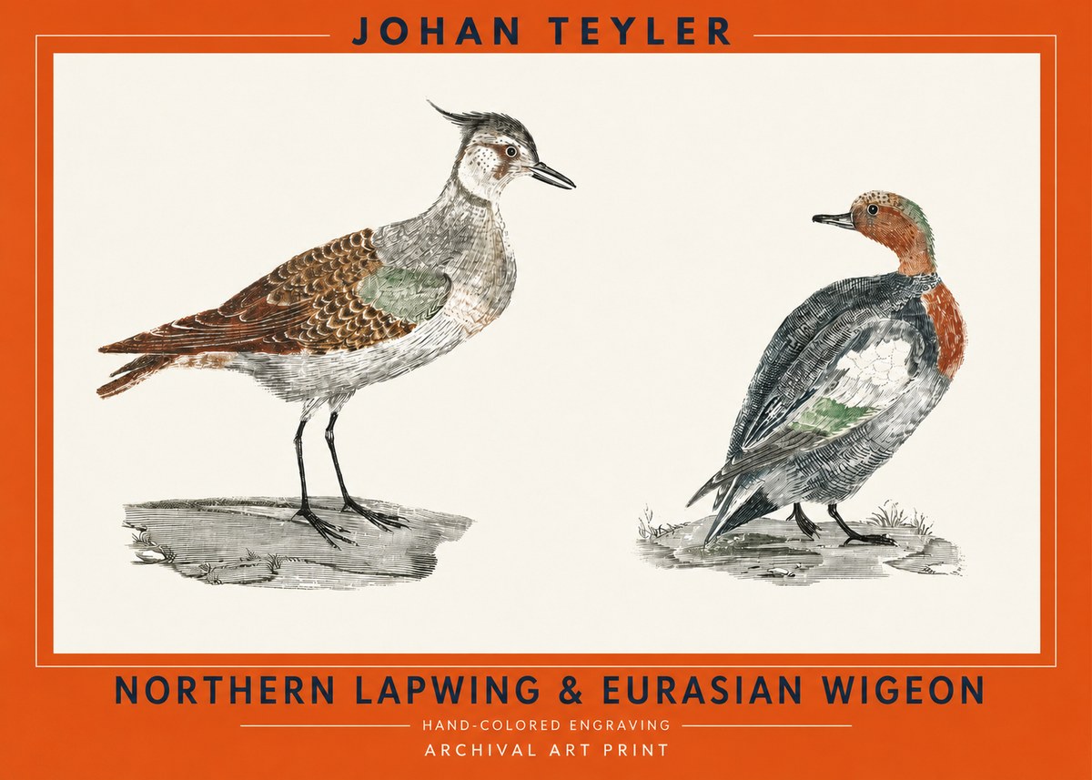 Johan Teyler Northern Lapwing & Eurasian Wigeon No2 - Juliste