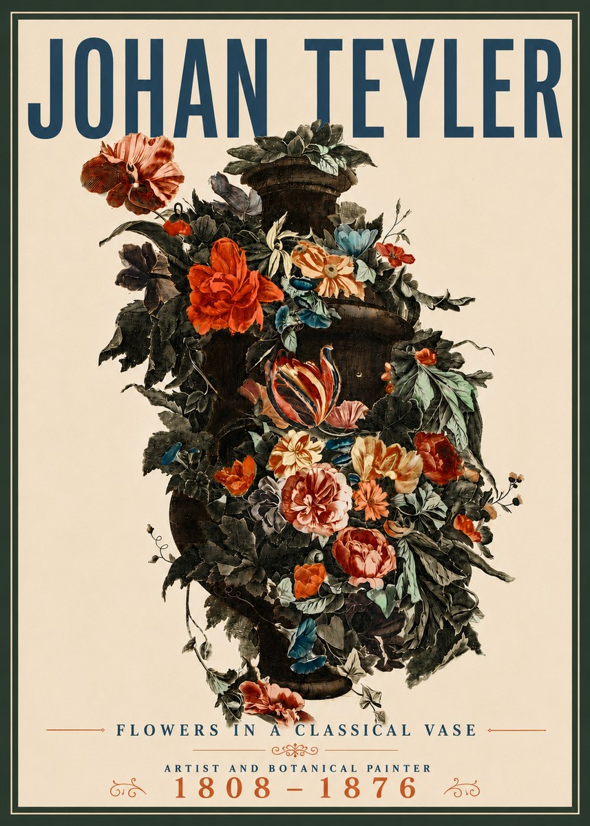 Johan Teyler Flowers in a Classical Vase No5 - Juliste