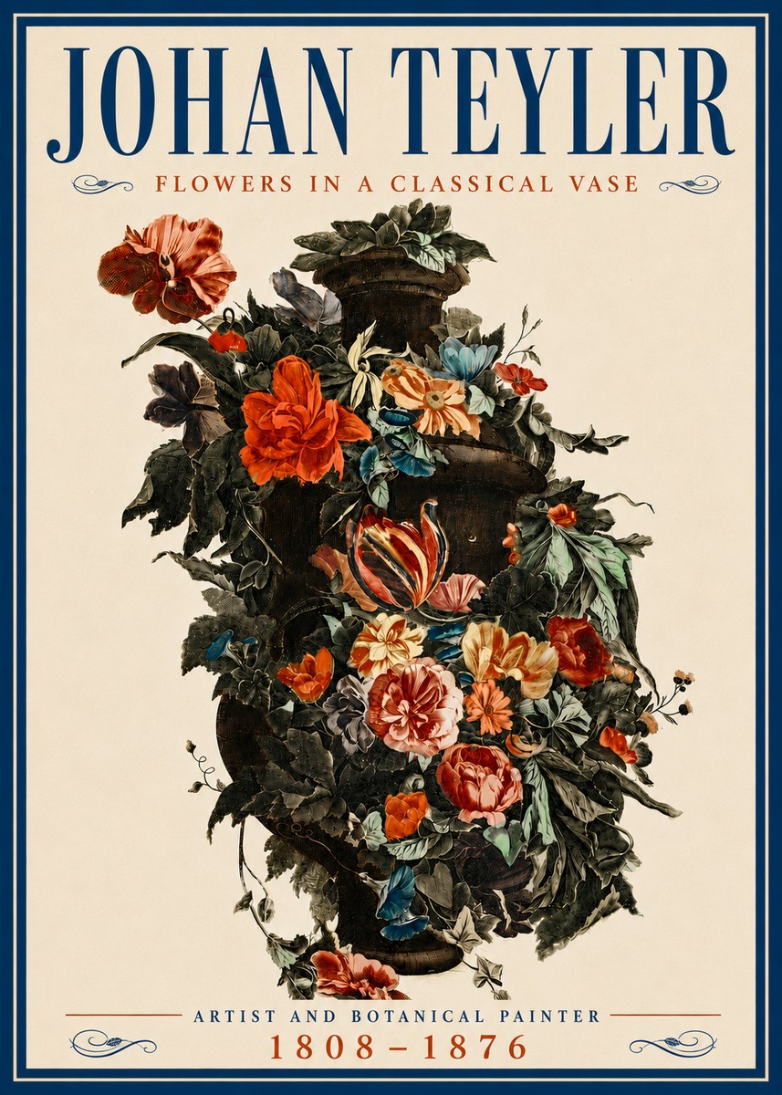 Johan Teyler Flowers in a Classical Vase No6 - Juliste