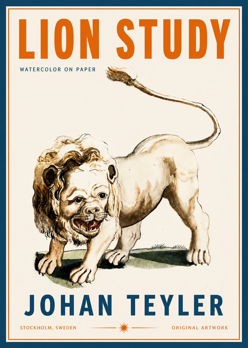 Johan Teyler Lion Study No2 - Juliste