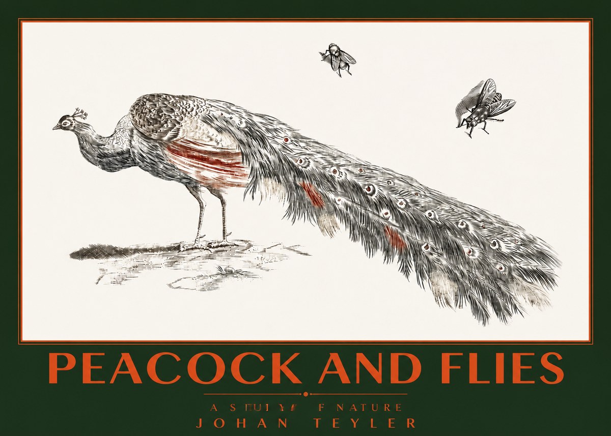 Johan Teyler Peacock and Flies - Animal Study No2 - Juliste
