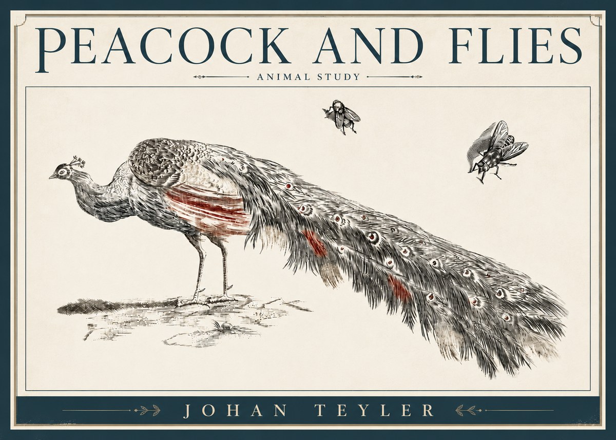 Johan Teyler Peacock and Flies - Animal Study No4 - Juliste