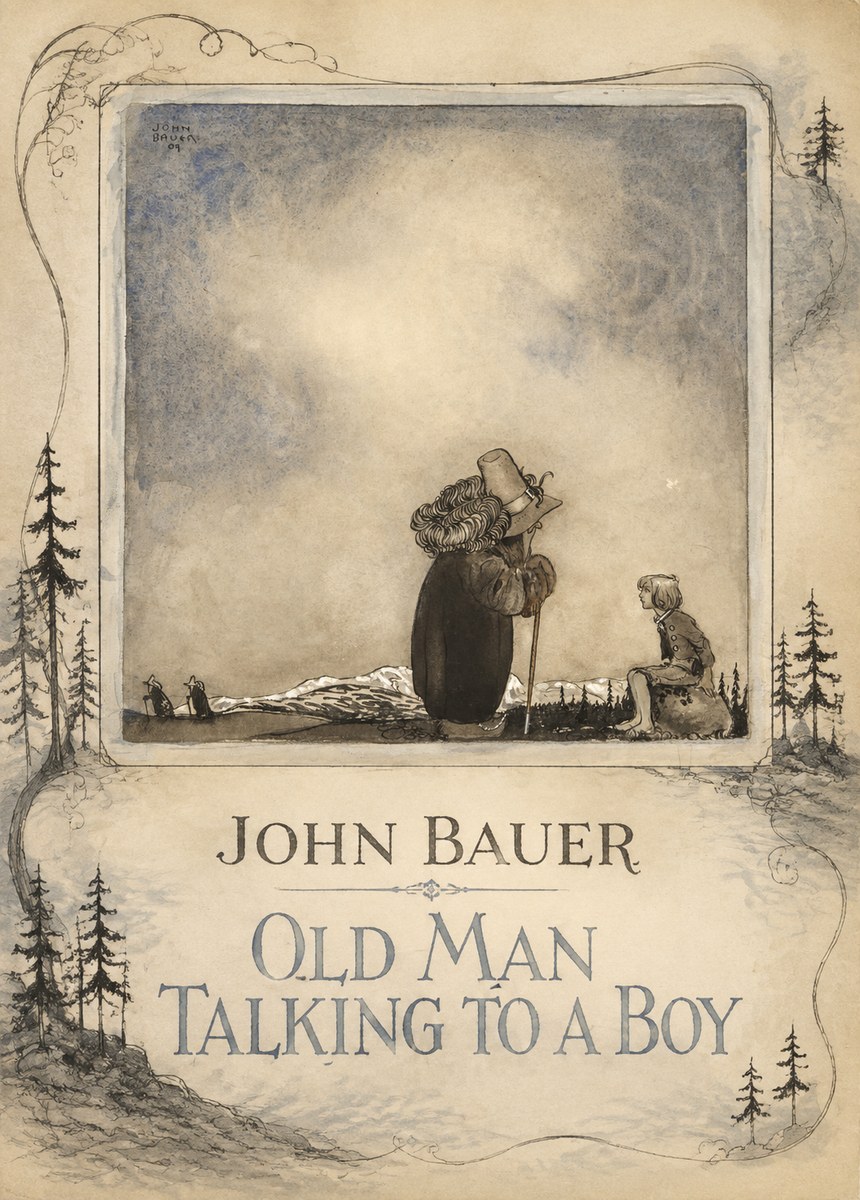 John Bauer Old Man Talking to a Boy No2 - Juliste