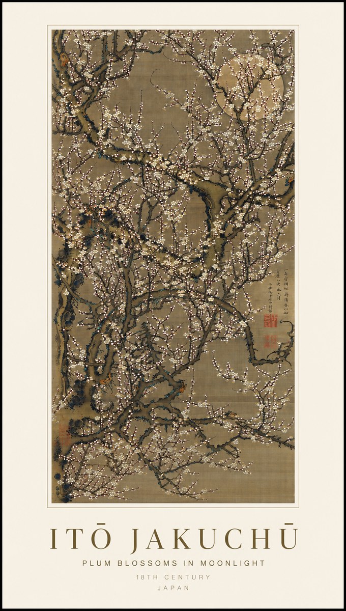 Itō Jakuchū Plum Blossoms in Moonlight No1 - Juliste