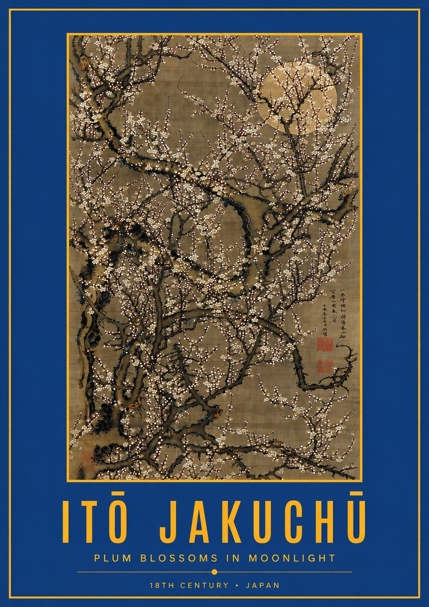 Itō Jakuchū Plum Blossoms in Moonlight No3 - Juliste