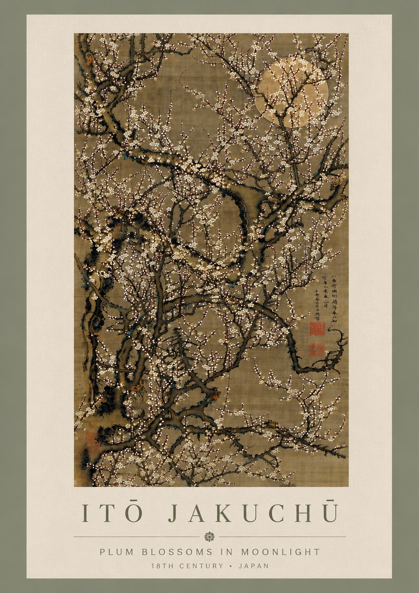 Itō Jakuchū Plum Blossoms in Moonlight No5 - Juliste
