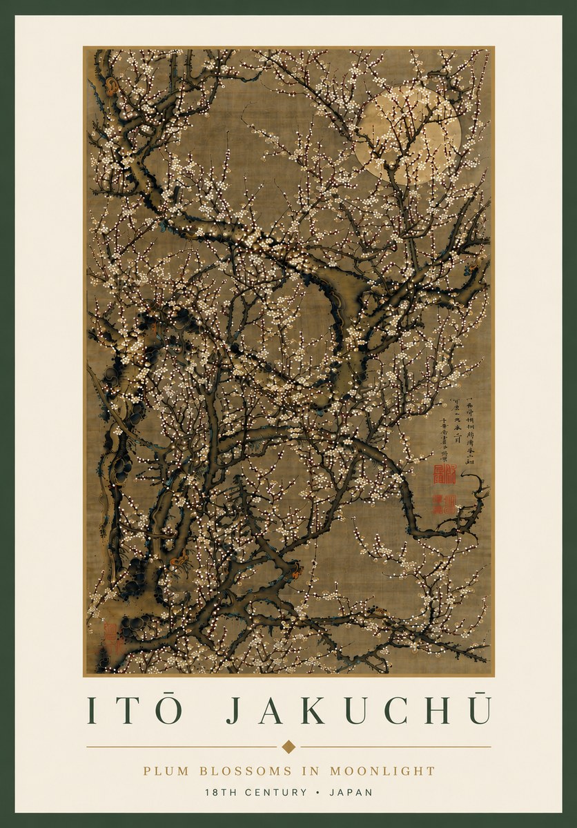Itō Jakuchū Plum Blossoms in Moonlight No8 - Juliste