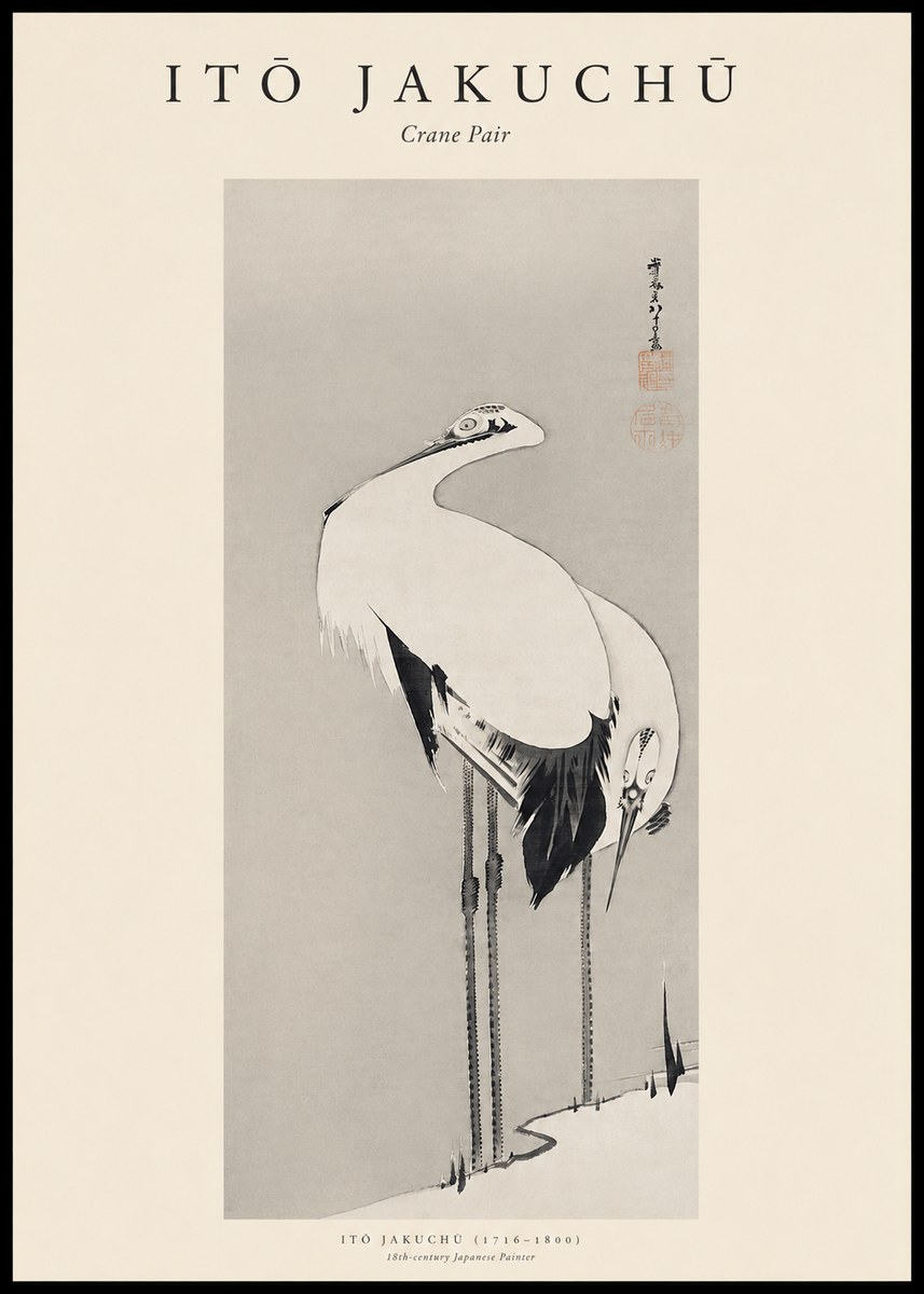 Itō Jakuchū Crane Pair No1 - Juliste