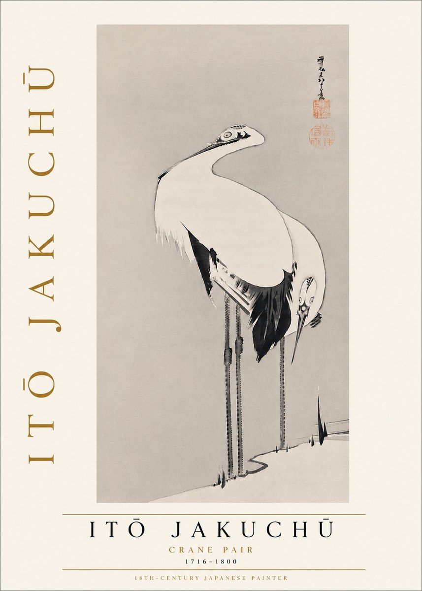 Itō Jakuchū Crane Pair No5 - Juliste