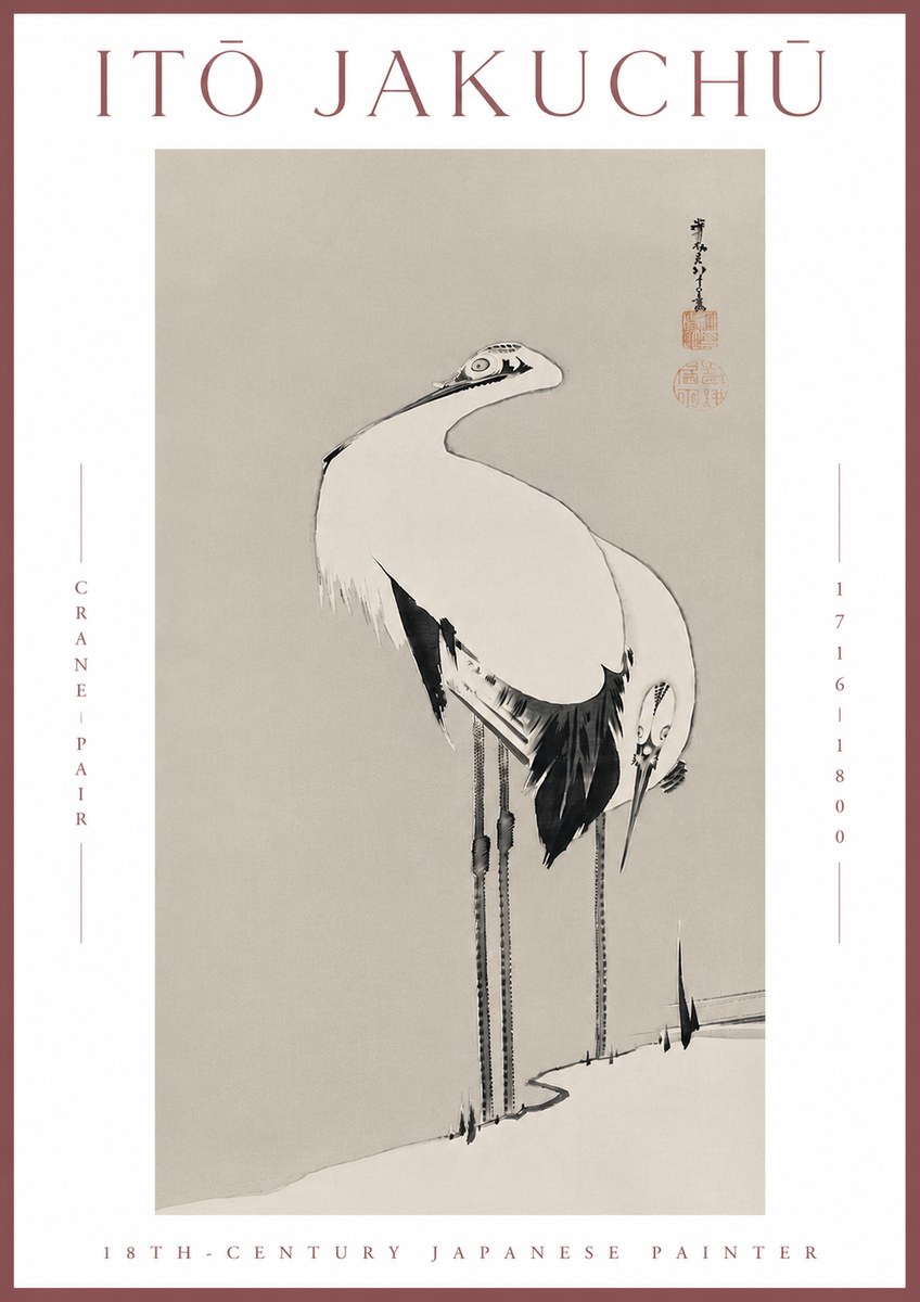 Itō Jakuchū Crane Pair No7 - Juliste