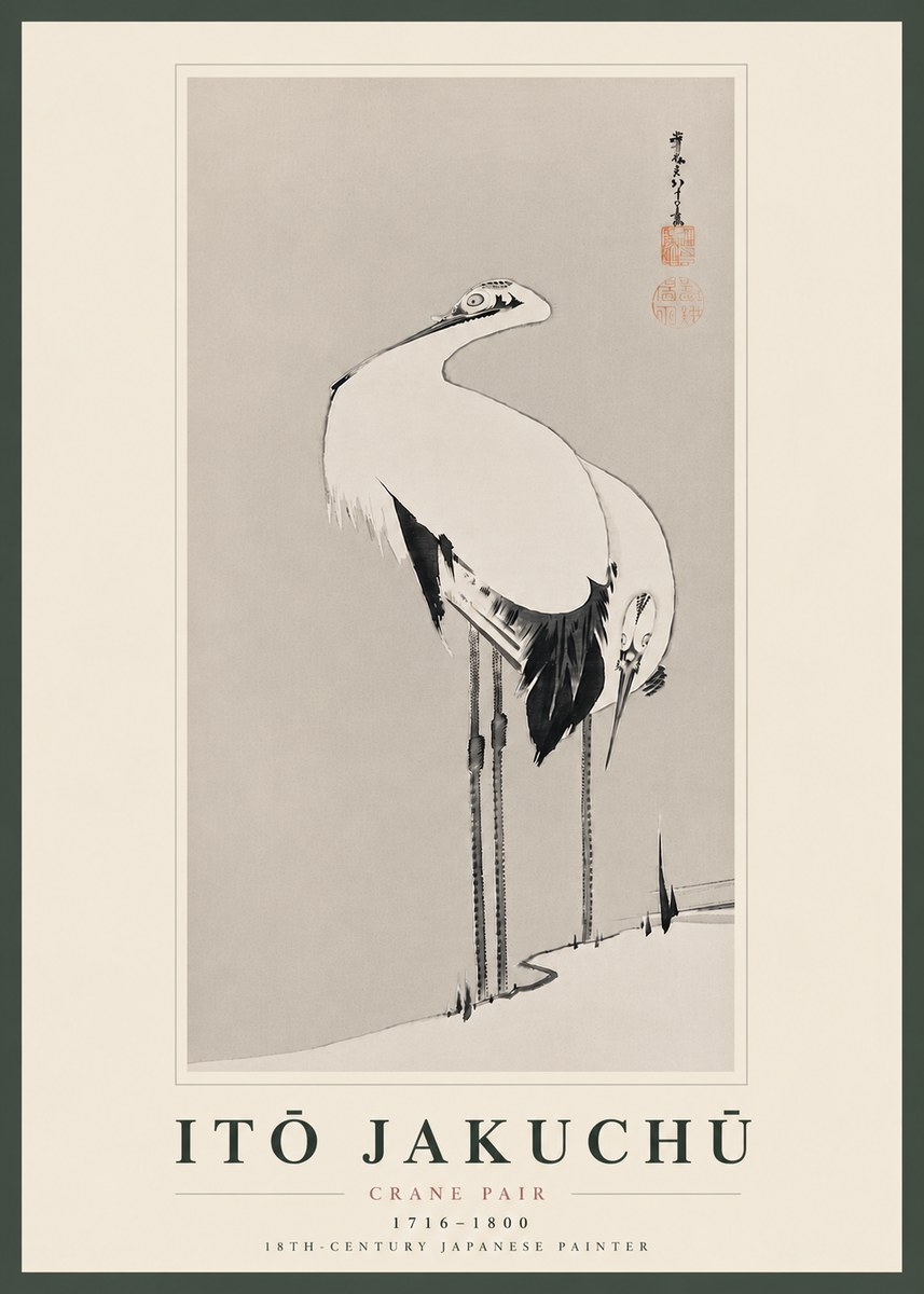 Itō Jakuchū Crane Pair No8 - Juliste