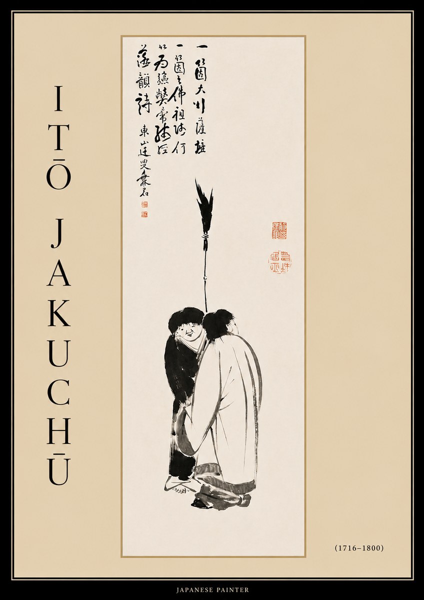 Itō Jakuchū Two Figures Holding a Staff No4 - Juliste