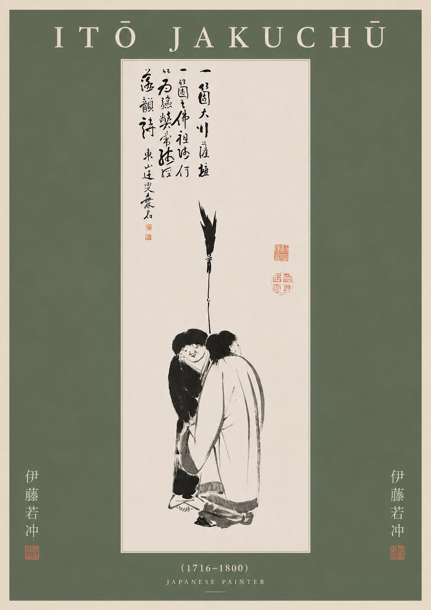 Itō Jakuchū Two Figures Holding a Staff No5 - Juliste
