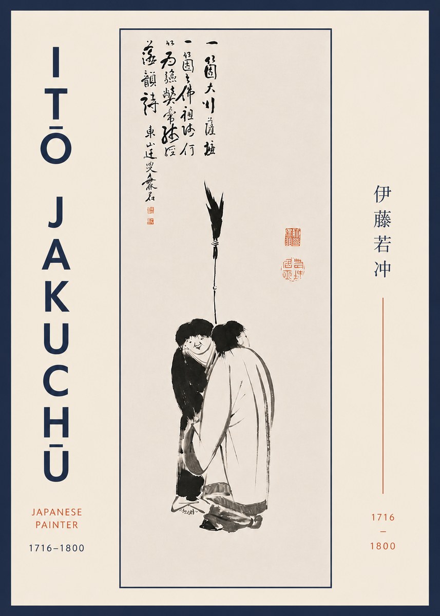Itō Jakuchū Two Figures Holding a Staff No7 - Juliste