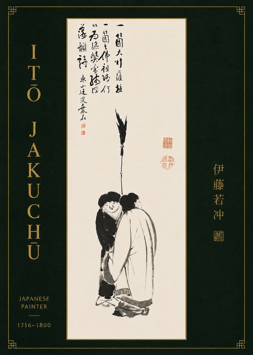 Itō Jakuchū Two Figures Holding a Staff No8 - Juliste