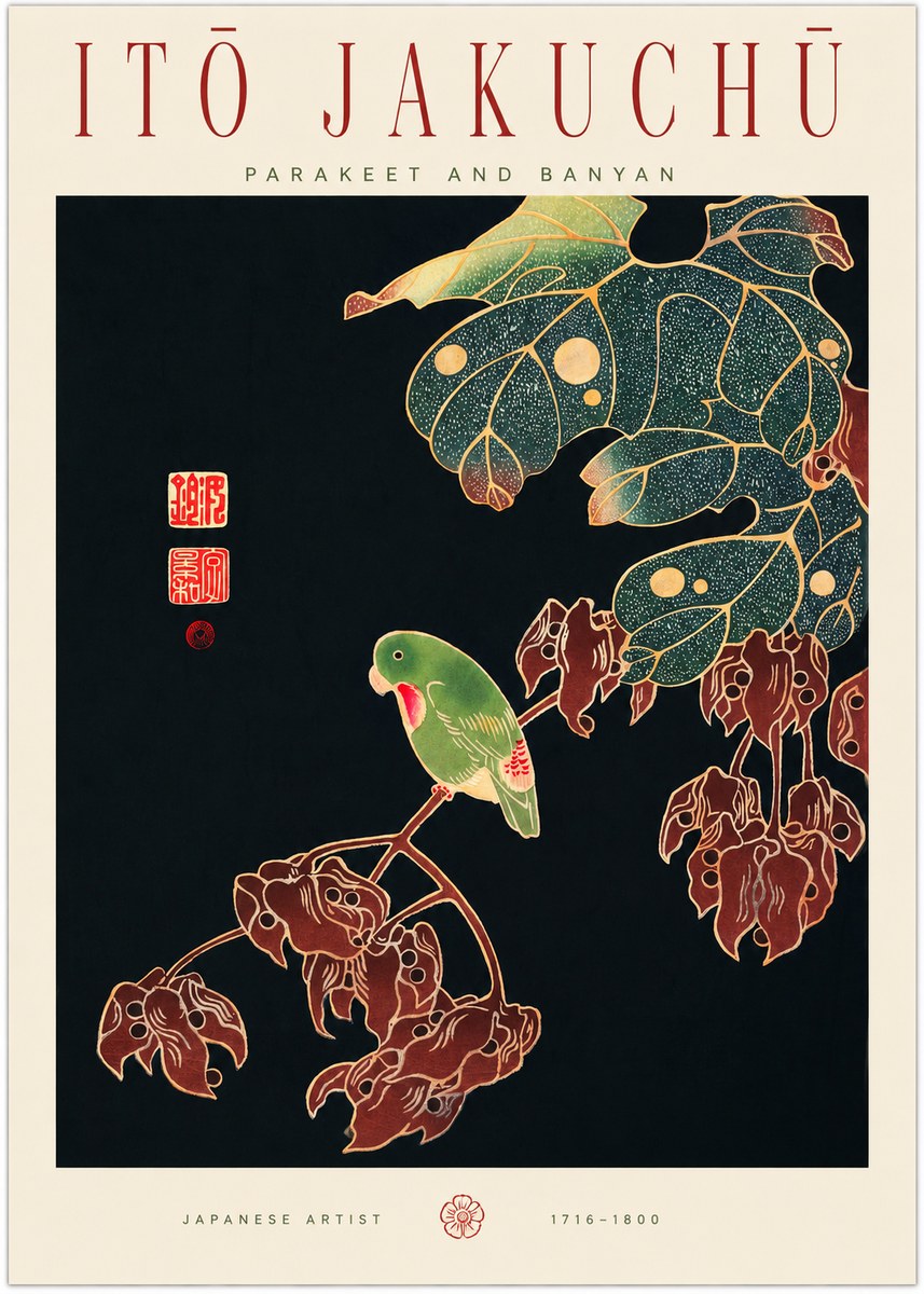 Itō Jakuchū Parakeet and Banyan No1 - Juliste