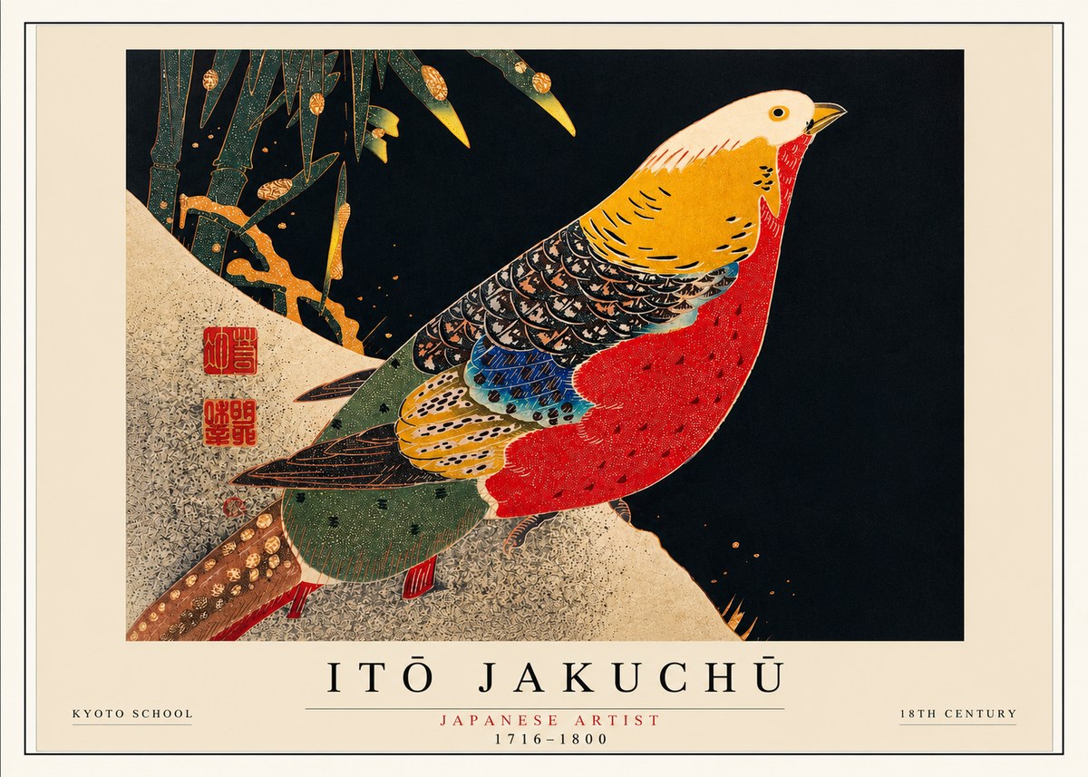 Itō Jakuchū Golden Pheasant and Bamboo No3 - Juliste