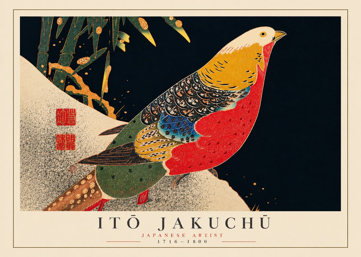 Itō Jakuchū Golden Pheasant and Bamboo No5 - Juliste