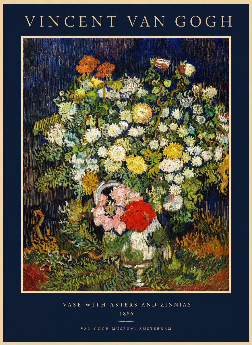 Van Gogh Vase with Asters and Zinnias No1 - Juliste